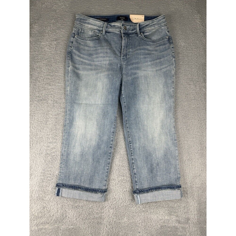 NYDJ Marilyn Straight Crop Jeans Womens 12 Blue Cuffed Stretch Denim Affection
